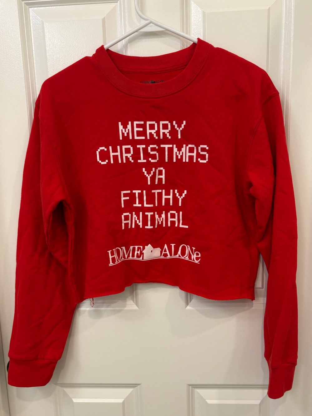 OG Home Alone Merry Christmas Ya Filthy Animal Cropped Crewneck Sweatshirt Red M
